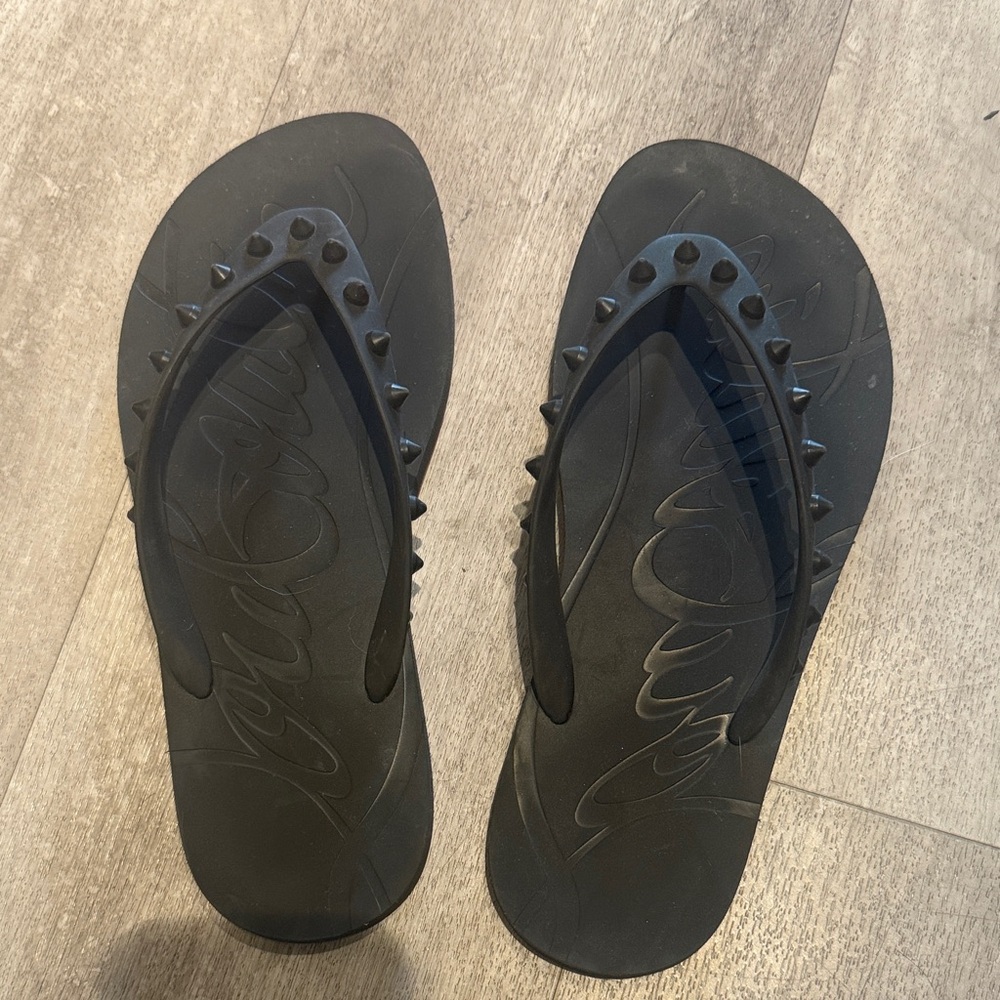 Black Studded christian louboutin flip flops